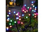 2 Pezzi Illuminazione Solare Giardino Impermeabile Telecomando Timer Terra Picco, Lampada Solare All'aperto IP65 20 Lampadine Led Sensore Crepuscolare, Decorazione Cortile Balcone, Colorato