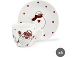 Excelsa Set Di 6 Tazze Da Espresso Con Piattini Pupazzo Di Neve In Porcellana 9 Cl Colorato