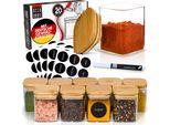 Set Di 20 Barattoli Ermetici Per Spezie Quadrati Con Etichette Per Spezie Da 160 Ml, Set Di Barattoli Per Spezie Con Coperchio In Legno, Set Di Barattoli Per Spezie - Deco Haus