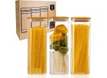 Set Di 3 Barattoli Riutilizzabili Da 2300 Ml In Vetro Borosilicato Con Coperchi In Bambù, Ermetici, Senza Bpa, Lavabili In Lavastoviglie, Altezza 28,5 Cm - Deco Haus Quadrat