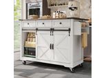 Carrello Da Cucina A Isola Abrihome Con Piano Di Lavoro Estraibile, Carrello Di Servizio Su Rotelle-140X73X94Cm