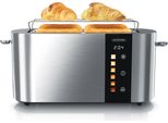 Tostapane Arendo 4 Fette, Tostapane A Fessura Lunga, Fessura Lunga, Acciaio Inox, 1500W, Display Con Indicatore Del Tempo Residuo, Portapane, Funzione Di Scongelamento, Alloggiamento Termoisolante, Display Touch, Argento