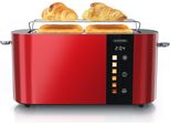 Tostapane Arendo 4 Fette, Tostapane A Fessura Lunga, Fessura Lunga, Acciaio Inox, 1500W, Display Con Indicatore Del Tempo Residuo, Piano Per Il Pane, Funzione Di Scongelamento, Alloggiamento Termoisolante, Display Touch, Rosso