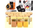 Set Di 12 Barattoli Quadrati Per Spezie Da 280 Ml Con Etichette Per Spezie, Barattoli Per Spezie Con Coperchio In Legno, Barattoli Per Conservare Le Spezie - Deco Haus