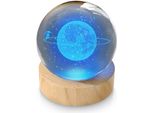 Mybeo Led Palla Decorativa In Vetro 3D, Palla Di Cristallo Incandescente Con Incisione, Scultura Luminosa Notturna A Colori, Led Rgb, Cristallo K9, 6 Cm ⌀, Base In Legno, Terra