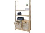 Armadietto Da Bagno In Bambù HWC-N83, Scaffale Armadietto Da Bagno, 2 Cesti Per La Biancheria 4 Ripiani ® 168X81X33Cm