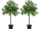 Fortuna Lai Set Di 2 Allori Artificiali, 90 Cm Piante Artificiali In Vaso Di Cemento, Piante Da Interno, Piante Artificiali Per Interni, Esterni, Piante Decorative, Verde