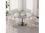 Set Di 4 Sedie Da Sala Da Pranzo Merax, Con Gambe Color Oro, Sedia Da Sala Da Pranzo, Sedia Imbottita, Sedie Da Cucina, Sedia Da Salotto, Sedia Da Toilette, Ciniglia, Beige