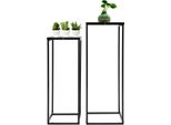 Set Di 2 Supporti Per Piante - Supporti Metallici Per Fiori - Alti Piedistalli Quadrati - 25×25×70 Cm E 22×22×60 Cm - Montaggio - Nero