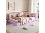 Letto Imbottito Flieks 90X200Cm Con Usb, Divano Letto Con Rete A Doghe, Letto Da Giorno Per Giovani Con Led, Letto Per Ospiti Divano Letto Singolo, Velluto, Rosa