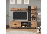 Set Di Mobili Da Parete Per Tv Merax Con Vetrina E Scaffale, Parete Multimediale Con Lavagna Tv, Mobile Tv Con 3 Armadi E Ripiani Aperti, Per Tv Fino A 80 Pollici, Legno + Nero