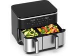 Friggitrice Ad Aria Calda - 4L + 7L, 2600W Friggitrice Ad Aria Con 10 Programmi, Sync Finish E Dual Cook, Touch Screen Digitale A Led, Promemoria Di Agitazione