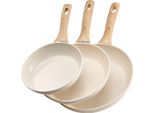 Vevor Set Di 3 Padelle (200 / 240 / 280 Mm), Padelle Ad Alte Prestazioni In Alluminio (Con Rivestimento Antiaderente), Padelle Da Cucina Adatte A Gas, Induzione Elettrica Beige