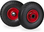 Relaxdays 4 X Ruote Per Carrelli Manuali In Gomma Piena Nero-Rosso