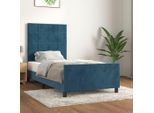 The Living Store Struttura Letto Con Testiera In Velluto Blu Scuro 90X190 Cm
