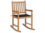 The Living Store Sedia A Dondolo Con Cuscino Nero In Teak Massiccio