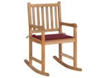 The Living Store Sedia A Dondolo Con Cuscino Rosso Vino In Teak Massiccio