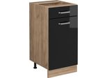 Vicco Mobiletto Base Per Cucina R-Line, 40 Cm Senza Piano Di Lavoro, Nero Lucido/Quercia Dorata