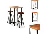 Vidaxl Set Da Bar 3 Pezzi In Legno Massiccio Di Acacia E Vera Pelle - Gruppi Da Pranzo