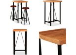 Vidaxl Set Da Bar 3 Pezzi In Legno Massiccio Di Acacia E Vera Pelle - Set Da Bar - Set Da Bar - Tavolo E Sgabelli Da Bar - Tavoli Da Bar