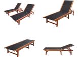 Vidaxl Lettini Prendisole 2 Pezzi Con Tavolo In Legno Massiccio Di Acacia E Textilene - Lettino Prendisole - Sedia A Sdraio - Sedie A Sdraio