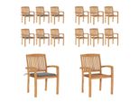 Vidaxl Sedie Da Giardino Impilabili Con Cuscino 6 Pz. Legno Massiccio Teak - Sedia Da Giardino - Sedie Da Giardino - Sedia Di Legno - Sedie Di Legno