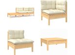 Vidaxl Set Salotto Da Giardino 3 Pezzi Con Cuscini In Legno Di Pino Massiccio Color Crema - Set Salotto Da Giardino - Set Salotto Da Giardino - Set Mobili Da Giardino - Set Mobili Da Giardino