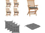 Vidaxl Sedie Da Giardino Con Cuscini Grigi 4 Pz. Legno Massiccio Teak - Sedia Da Giardino - Sedie Da Giardino - Sedia Da Giardino In Legno - Sedia Da Giardino In Legno Massiccio