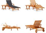 Vidaxl Lettino Con Tavolo E Cuscino In Legno Massiccio Di Acacia - Lettino Con Tavolo - Lettini Con Tavolo - Lettino In Legno Con Tavolo - Lettini In Legno Con Tavolo