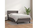 The Living Store Letto A Molle Con Materasso Grigio 90X200 Cm In Pelle Finta