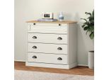 The Living Store Cassettiera Vigo White 80X40X76 Cm In Legno Di Pino Massiccio
