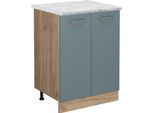 Vicco Mobiletto Base Cucina R-Line, 60 Cm Pl Marmo, Grigio-Blu/Quercia Dorata