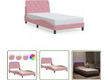 The Living Store Struttura Letto Con Luci Led Rosa 100X200 Cm Velluto