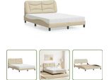The Living Store Letto Con Materasso Crema 140X190 Cm In Tessuto