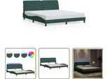 The Living Store Struttura Letto Con Luci Led Verde Scuro 180X200 Cm In Velluto