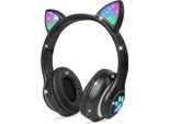 Cuffie Per Bambini Bluetooth, Cuffie Per Ragazze Cat Ear Over-Ear Con Luce Led Cuffie Stereo Pieghevoli Senza Fili, Cuffie Per Bambini Con Microfono
