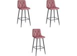 Set Di 3 Sgabelli Valora Nado In Velluto Rosa Scuro Con Gambe Nere | 3 Sgabelli In Velluto Rosa Scuro Con Finitura Nera