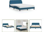 The Living Store Struttura Letto Con Testiera Blu 140X190 Cm In Velluto