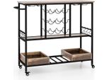 Carrello Da Cucina A 3 Livelli 108 X 40 X 91 Cm Con Ruote & Portabicchieri E Amp; Portabottiglie E Portabottiglie Carrello Portavivande Con Gancio Trolley Grigio