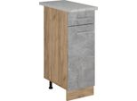 Vicco Mobiletto Base Per Cucina R-Line, 30 Cm Pl Marmo, Calcestruzzo/Quercia Dorata