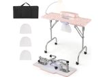 Tavolo Da Manicure Pieghevole Costway, Tavolo Per Unghie Con Raccoglitore Di Polvere Elettrico, Lampada Led, Poggiapolsi E Rotelle, Tavolo Da Manicure In Marmo, Rosa