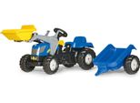 Rolly Toys New Holland T7040 Trattore A Pedali Con Rimorchio + Caricatore Frontale, Aggancio Posteriore