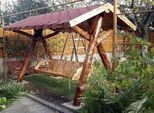 Casa Padrino Dondolo Da Giardino Rustico Coperto Hollywood Mod S1 - Rovere Massiccio - Legno Massiccio Vero