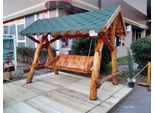 Casa Padrino Dondolo Da Giardino Rustico Coperto Hollywood Mod S2 - Rovere Massiccio - Legno Massiccio Vero