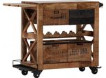 Carrello Bar Casa Padrino In Legno Massiccio Di Mango - Arredamento Per Hotel E Ristoranti