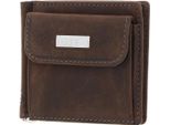 Bugatti Pelle Portafoglio Hunter Dollarclip 8CC Metal Logo Brown Marrone