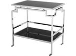 Casa Padrino Carrello Bar Carrello Di Servizio In Acciaio Inox Nichelato / Vetro Nero - Mobili Per Hotel E Ristoranti - Tavola Di Servizio