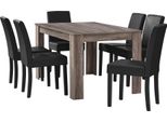 [Tavolo Da Pranzo In Rovere Antico Con 6 Sedie Imbottite In Pelle Finta Nera 140X90 Set Da Pranzo Sala Da Pranzo