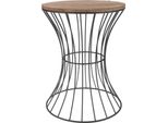 Tavolino Di Design In Metallo Con Piano In Legno - Tavolino Decorativo Con Struttura In Metallo Curvato