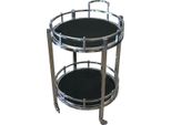Casa Padrino Carrello Bar Carrello Di Servizio Rotondo In Acciaio Inox Nichelato / Vetro Nero Mod 2 - Arredo Alberghiero E Mobili Per La Ristorazione Tavolo Di Servizio